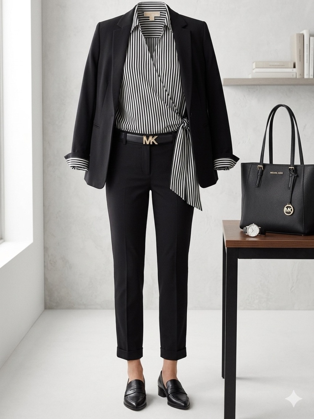 MICHAEL Michael Kors Black and White Striped Blouse